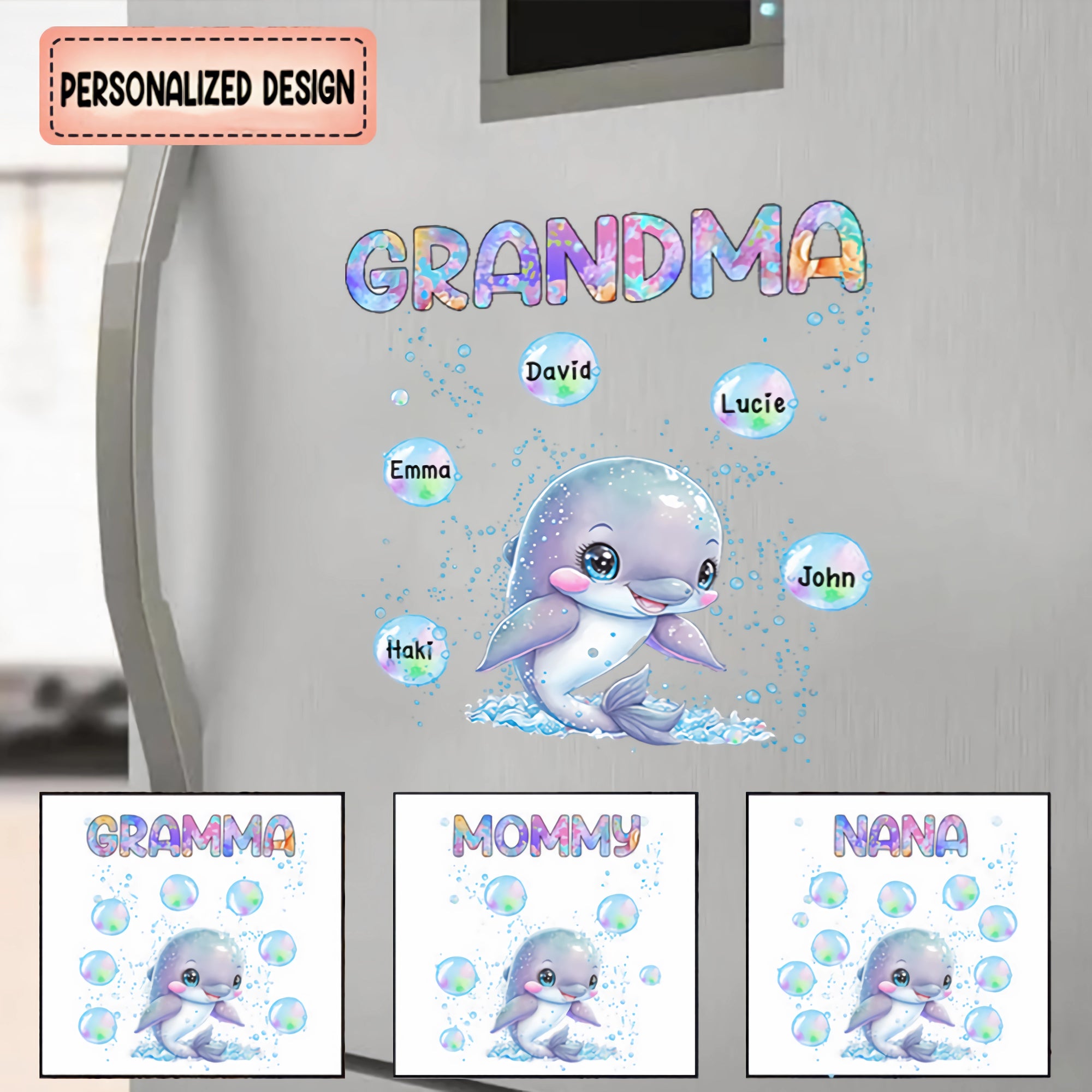 Dolphin Grandma Mommy Nana Kids Personalized Sticker