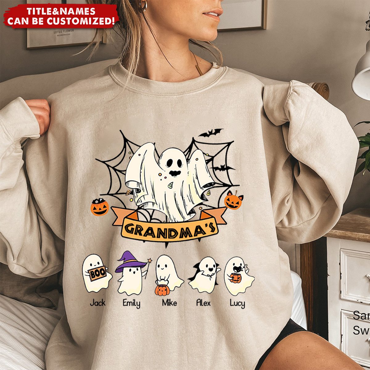 Personalized Grandma Grandkids Halloween Ghost Kids Sweatshirt