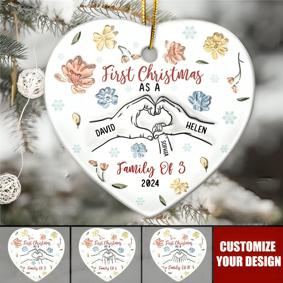 First Christmas As A Family As - Personalized Heart Ceramic Ornament