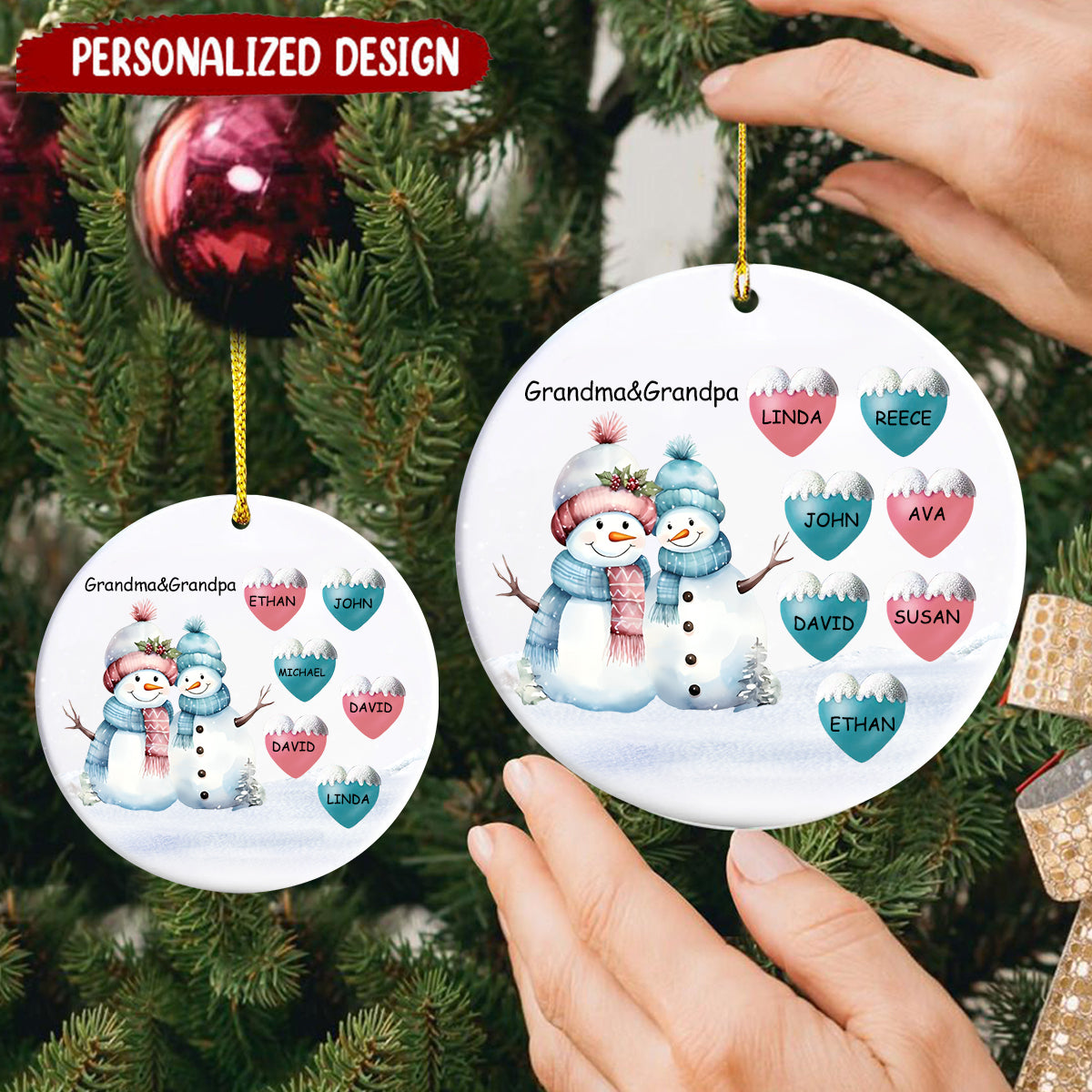 Christmas Snowman Family Personalized Ornament
