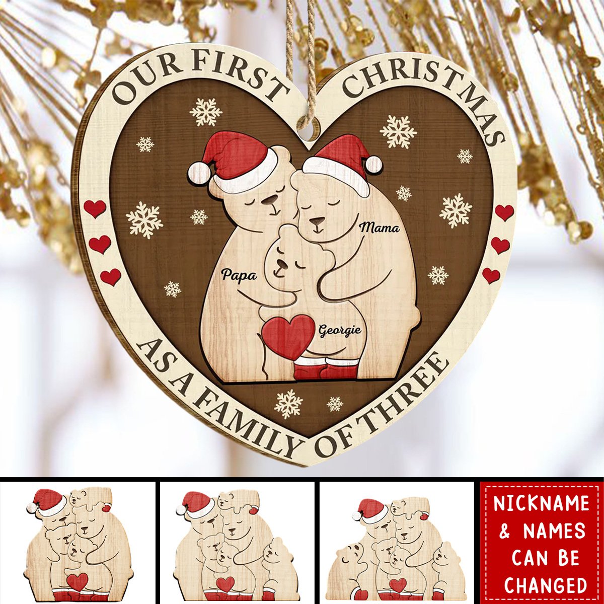 First Christmas As A Family - Personalized Custom Shaped Wooden Ornament