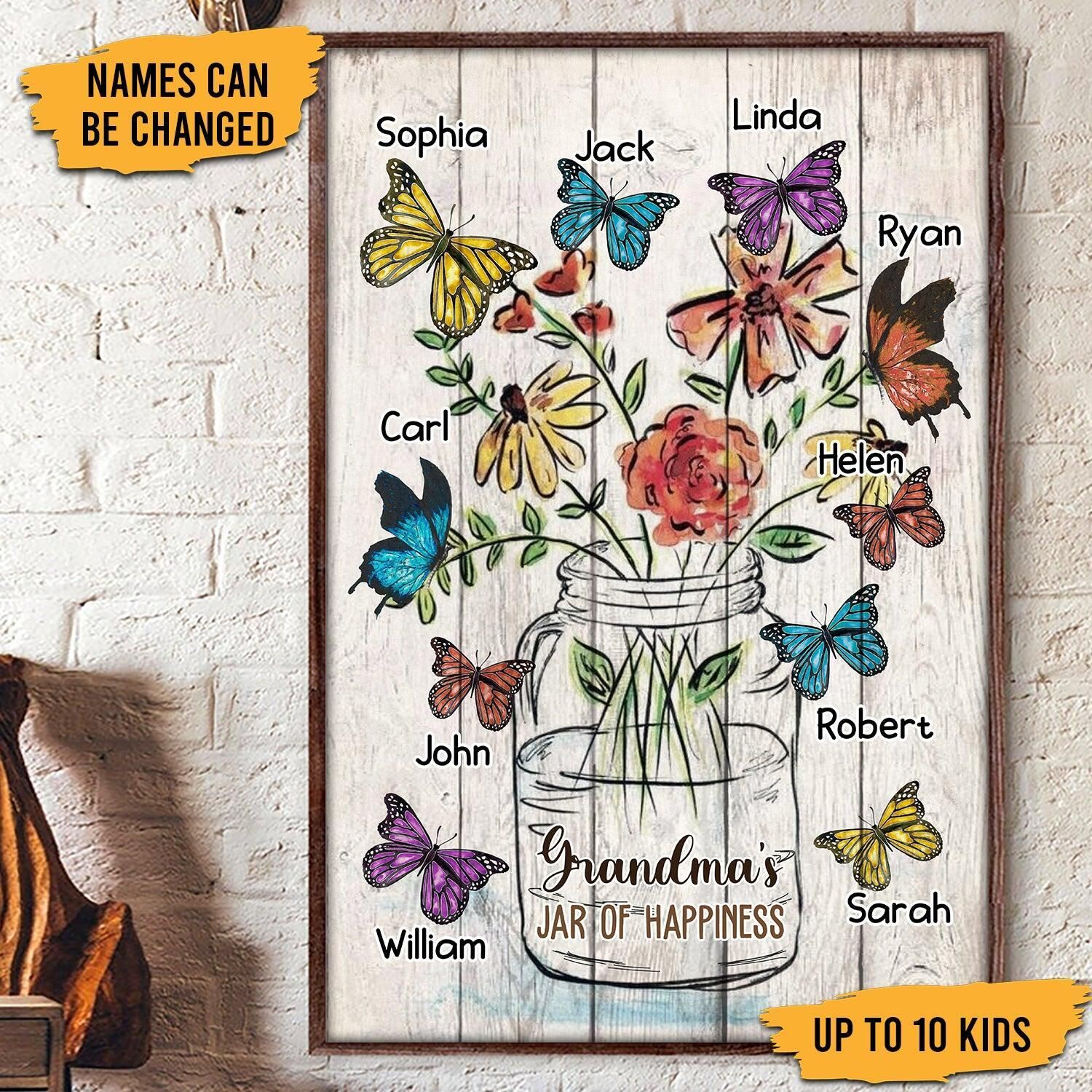 Grandma's Jar Of Happiness Personalized Canvas