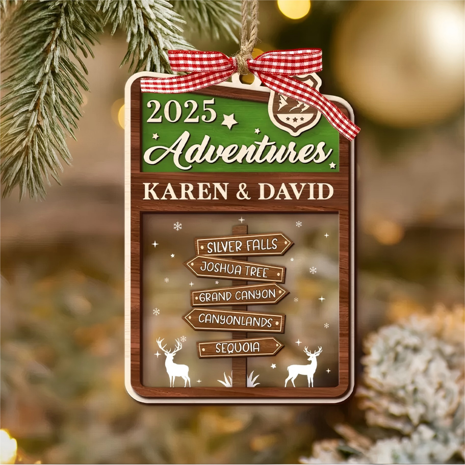 Personalized Travel Adventure Ornament , National Park Sign Travel