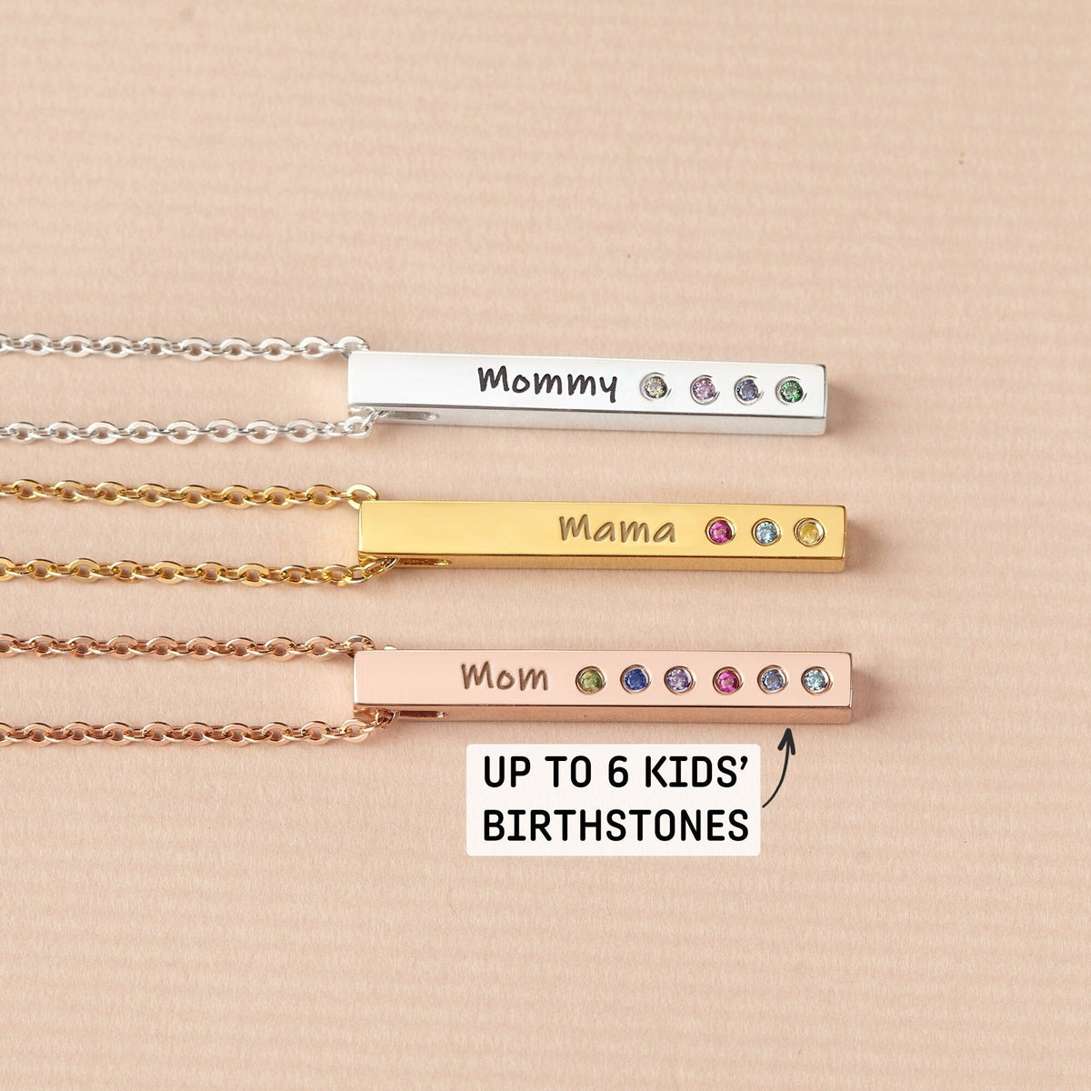 Personalized Grandma Mom Family Birthstone Bar Necklace