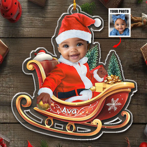 Baby In Sleigh - Custom Photo Acrylic Ornament For Christmas