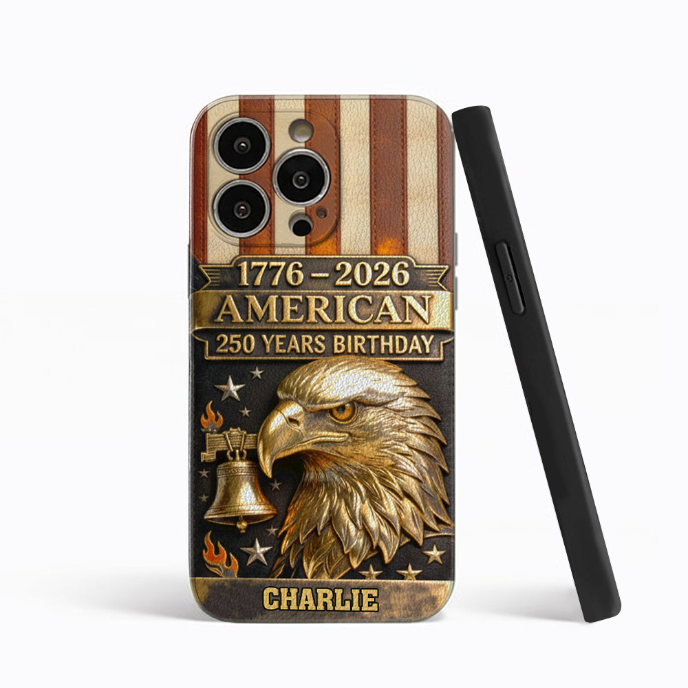 250th Anniversary - Personalized Bald Eagle Leather Phone Case