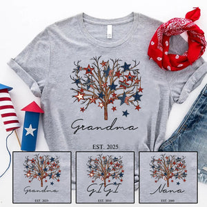 Personalized Grandma Tree Stars And Grandkids 4th Of July T-Shirt