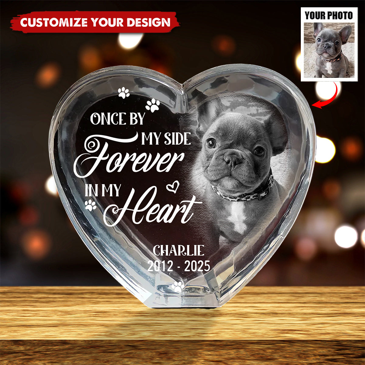 Custom Photo Your Love Lives On In My Heart - Pet Memorial Personalized 3D Crystal