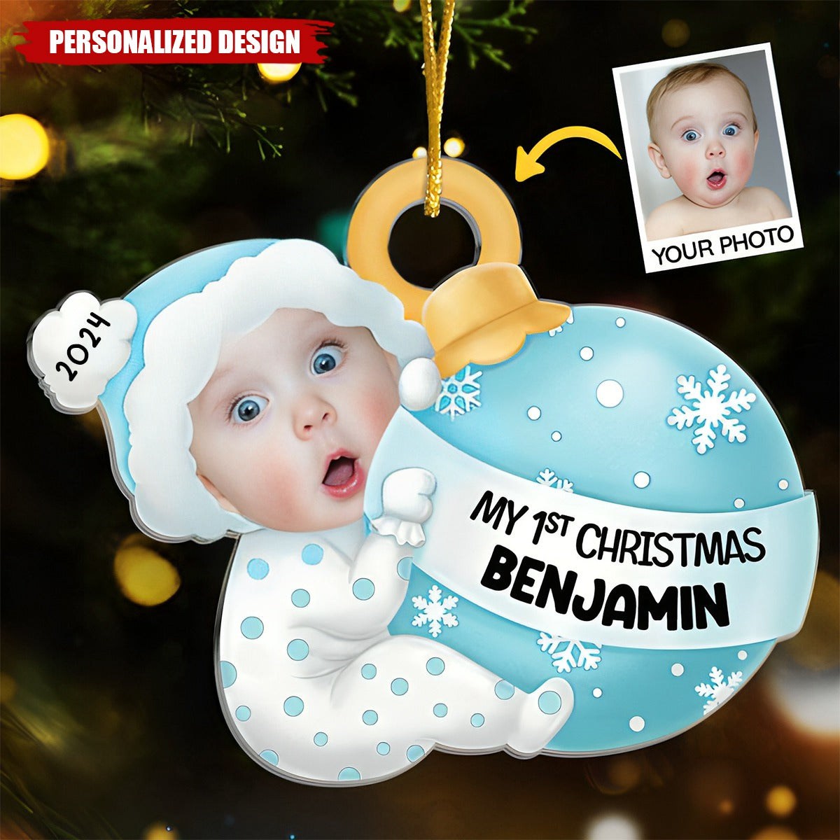 Personalized Ornament Upload Photo- Gift For Newborn Baby