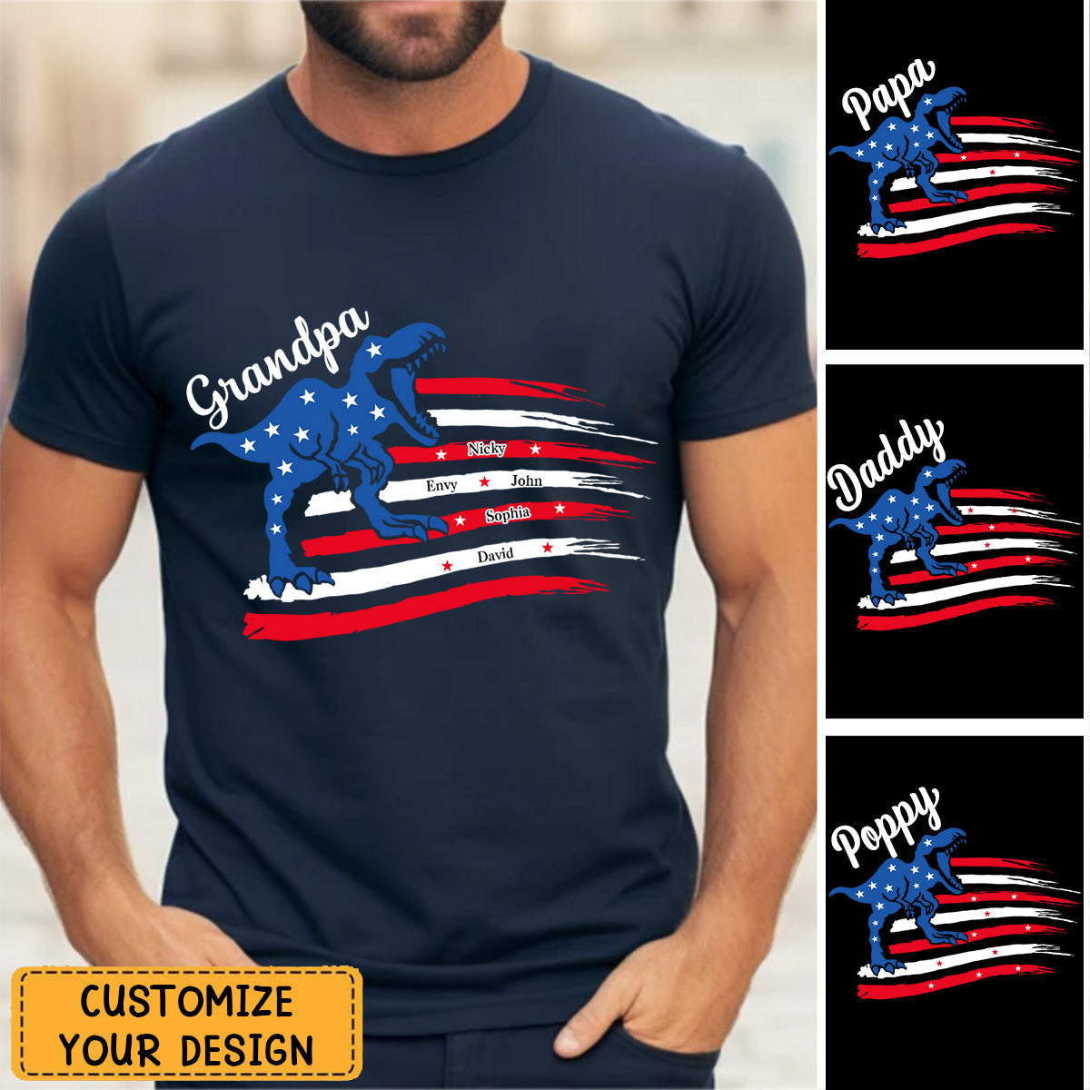 Gift For Dinosaur Grandpa July 4th Personalized T-shirt
