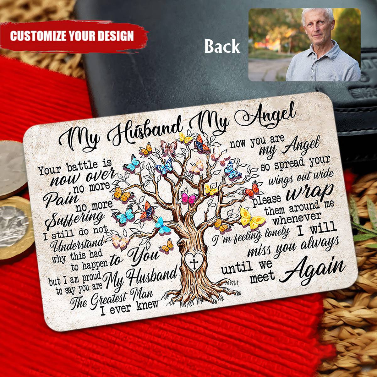 My Husband My Angel Butterfly Tree Print Personalized Wallet Card