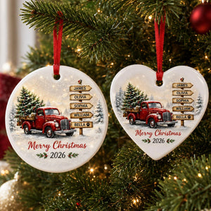 Personalized Red Truck Family Christmas Ornament, Custom Names Gift