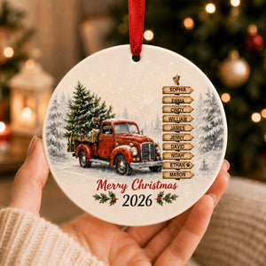Personalized Red Truck Family Christmas Ornament, Custom Names Gift
