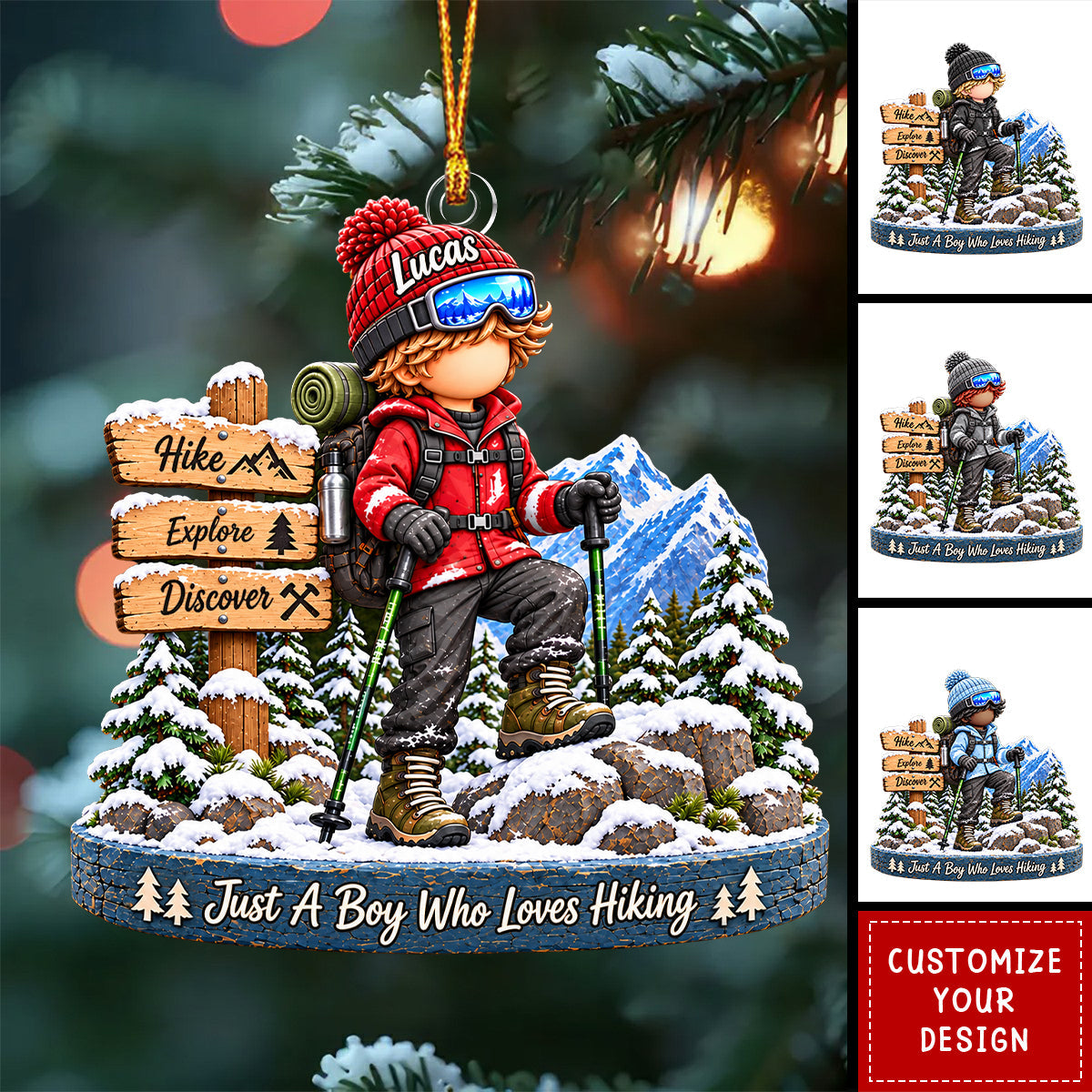 Personalized Hiking Adventure Boy Christmas Ornament