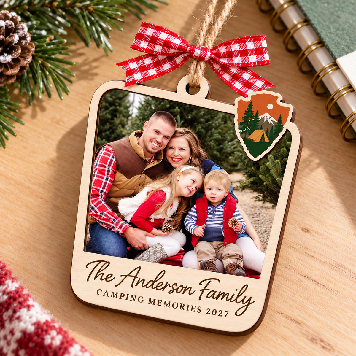 Personalized Camping Adventure Wooden Christmas Ornament