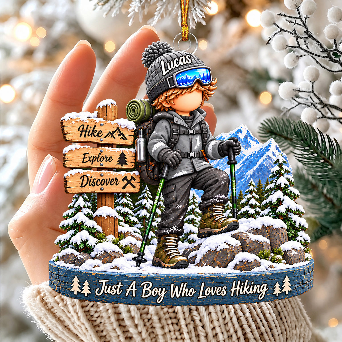 Personalized Hiking Adventure Boy Christmas Ornament