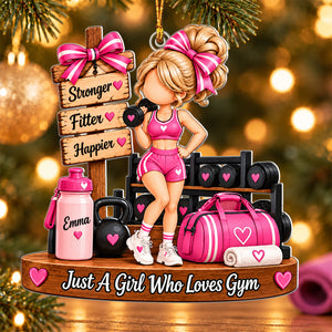 Personalized Gym Girl Christmas Ornament, Custom Name, Fitness Lover Gift