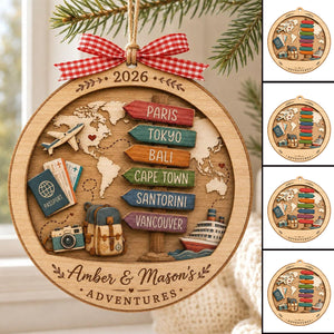 Personalized Travel Adventure Christmas Ornament 2026, Custom Names Gift