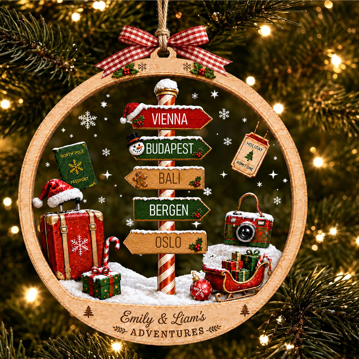 Personalized Adventure Travel Ornament, Christmas Vacation Ornament