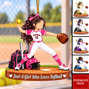 Personalized Softball Girl Ornament, Custom Name & Number Christmas Gift