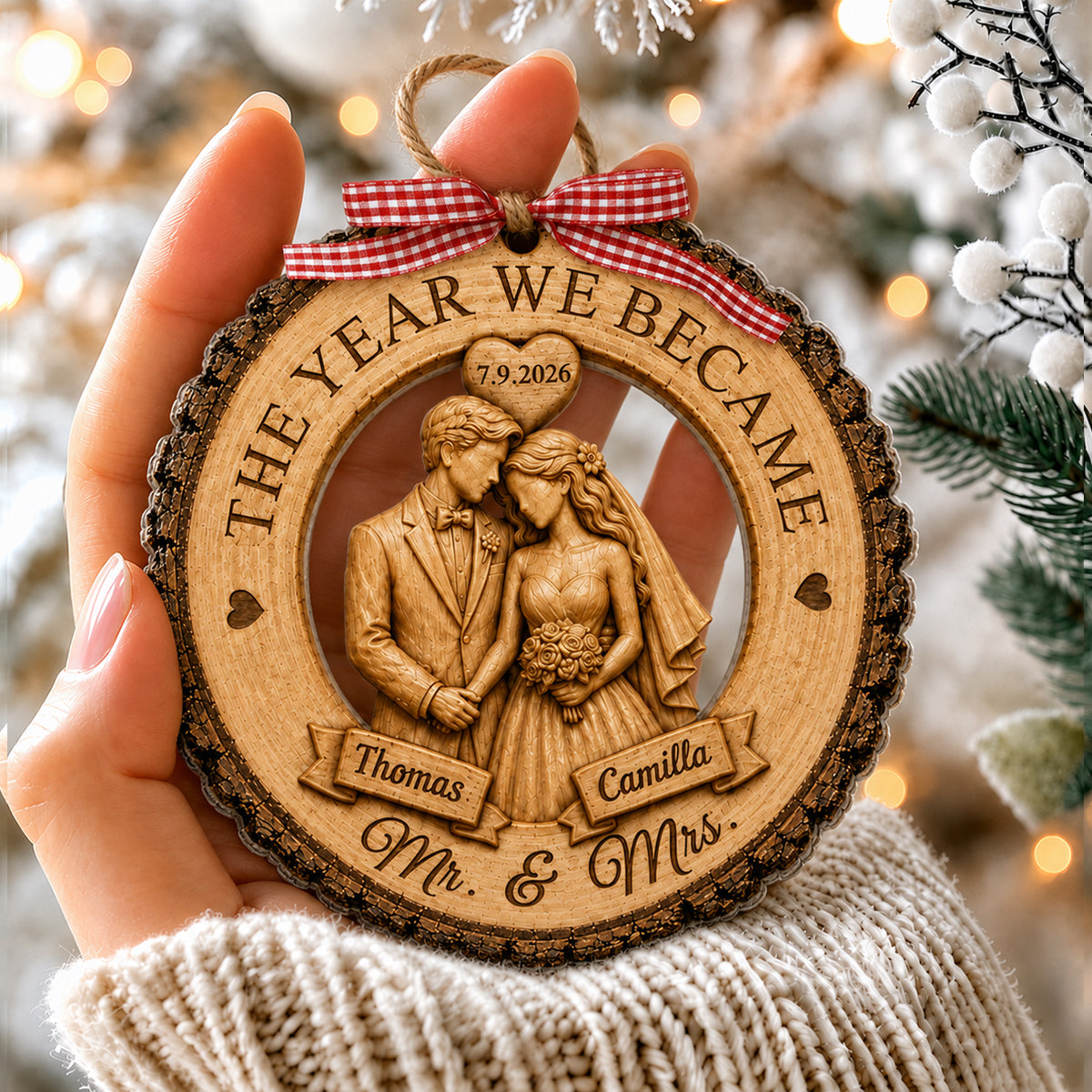 Personalized Couple Wedding Anniversary Ornament, First Christmas Gift For Newlyweds