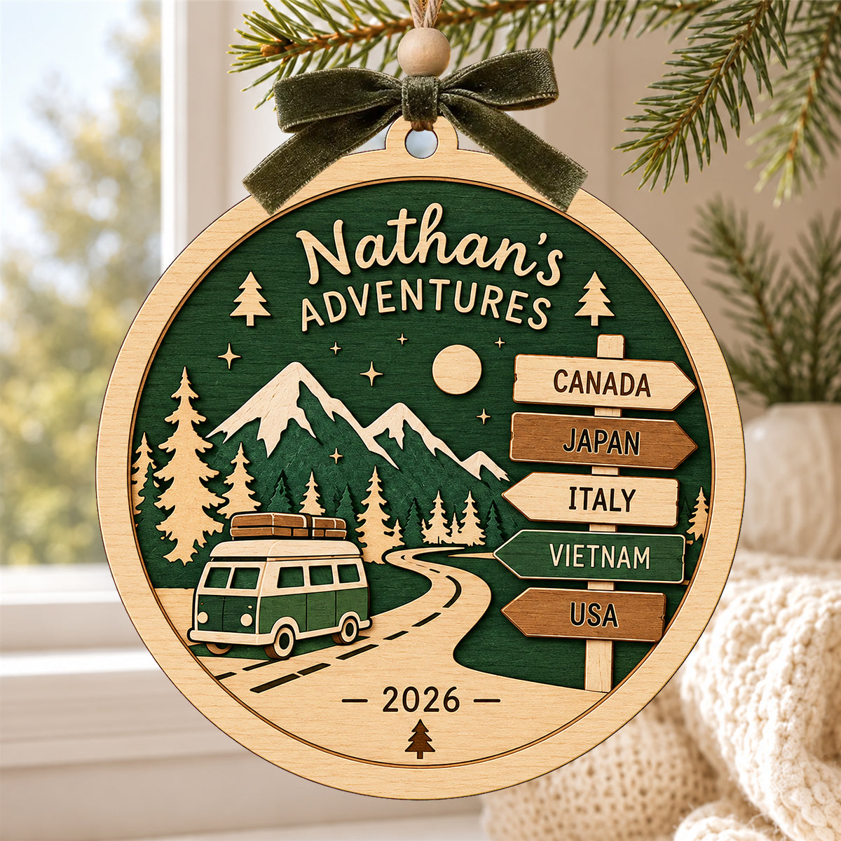 Personalized Travel Christmas Ornament,Traveler Keepsake, Road Trip & Wanderlust Gift