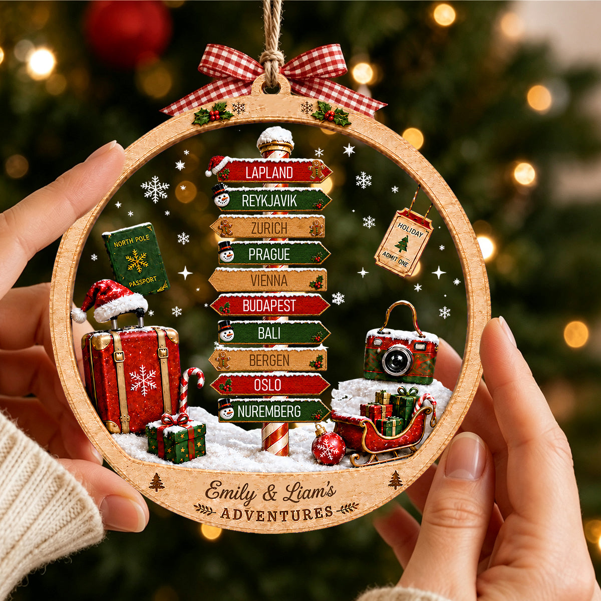 Personalized Adventure Travel Ornament, Christmas Vacation Ornament