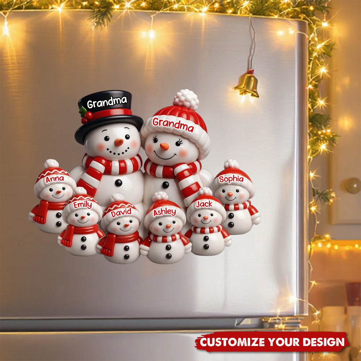 3D Effect Cute Snowman Family Christmas Decor Personalized Decal