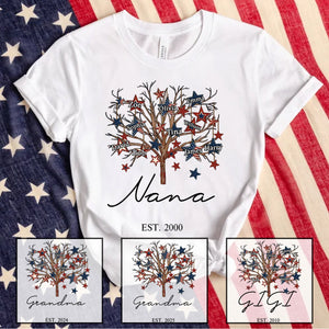 Personalized Grandma Tree Stars And Grandkids 4th Of July T-Shirt