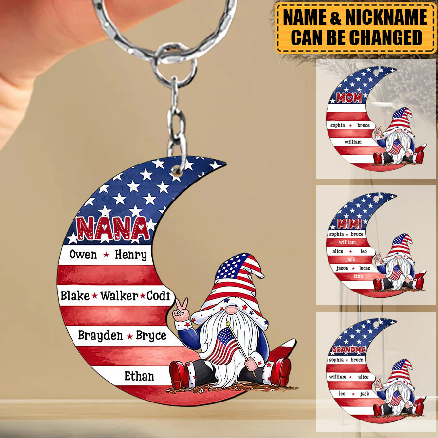 4th of July Grandma Mom On Moon American Flag Personalized Keychain
