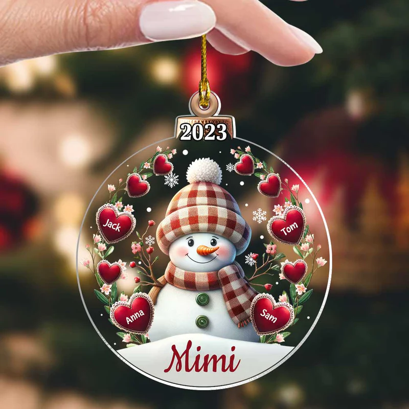 Christmas Happy Flowery Snowman Grandma Mom Sweet Heart Kids Personalized Ornament