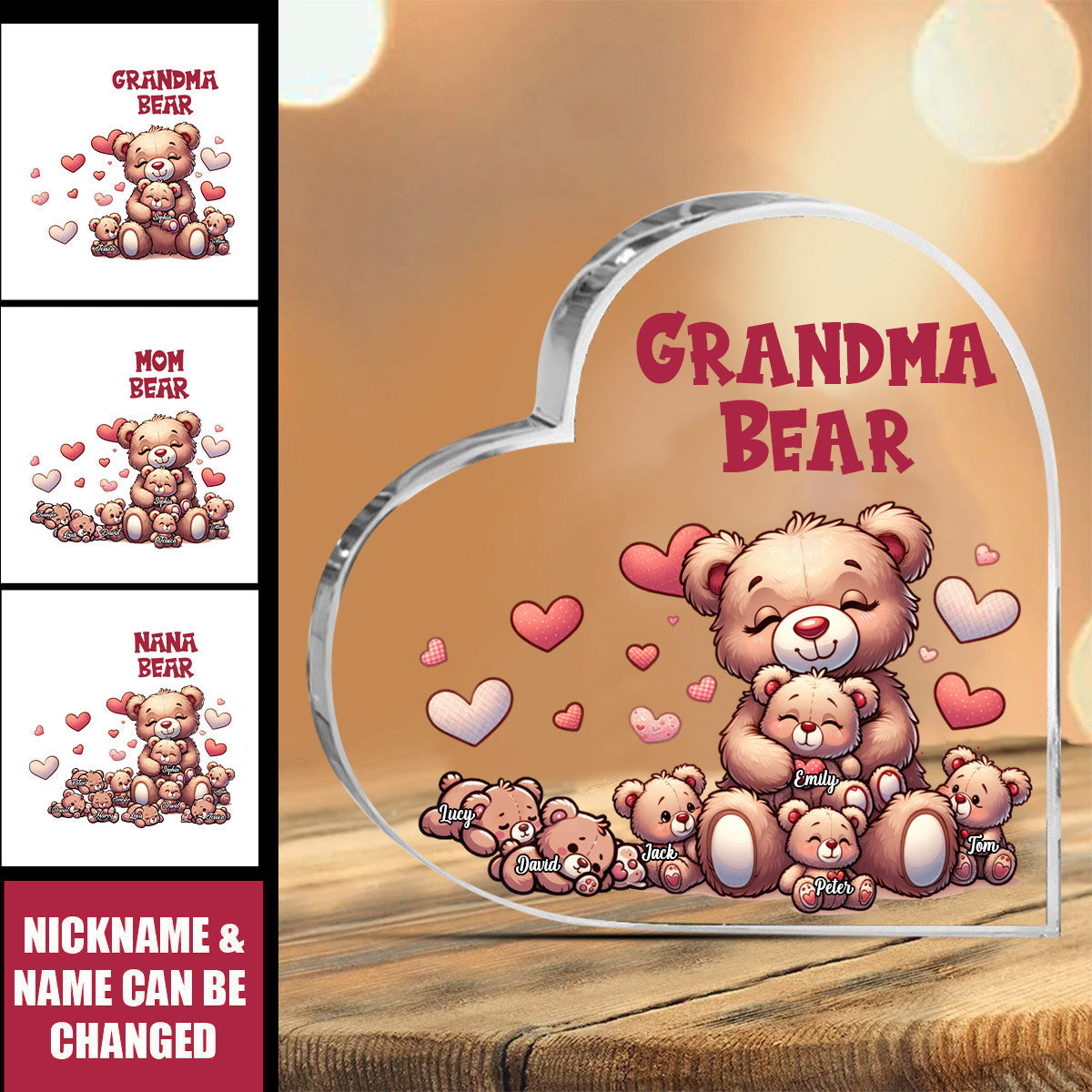 Grandma Bear With Cute Grandkids Personalized Acrylic Plaque