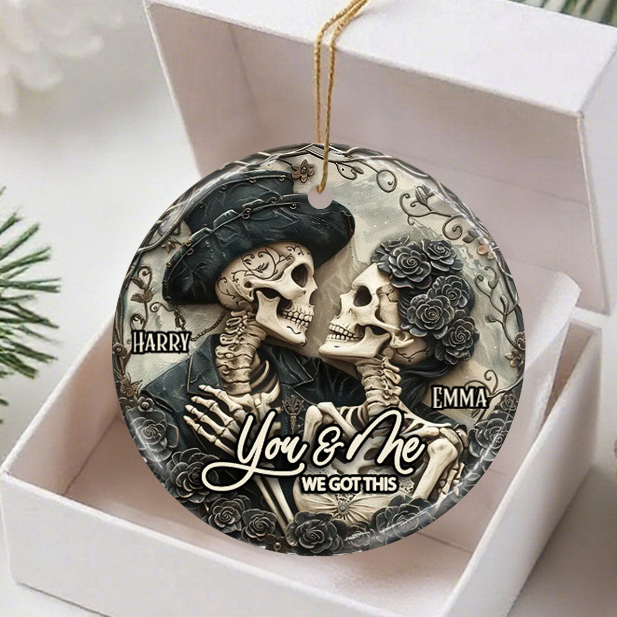 You & Me - Personalized Skull Ceramic Ornament