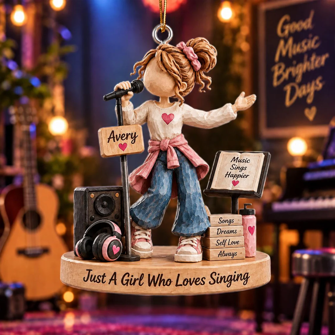Personalized Singing Girl Ornament, Custom Singer Gift, Music Lover Christmas Keepsake