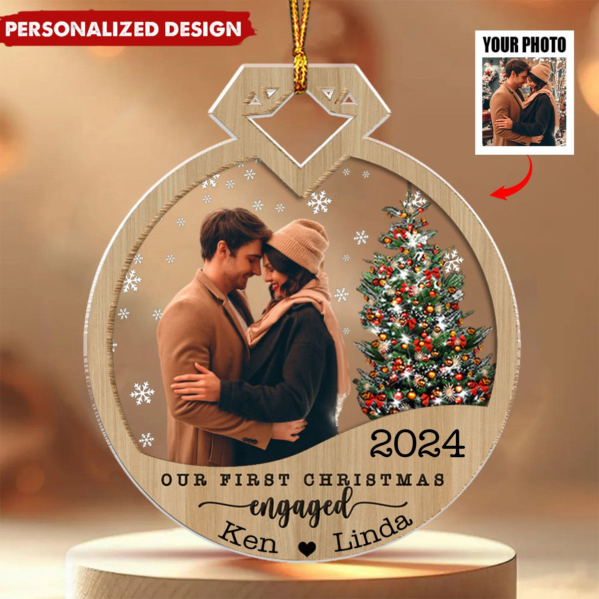 Our First Christmas Since Engagement-Personalized Double Ornament-Upload Photo