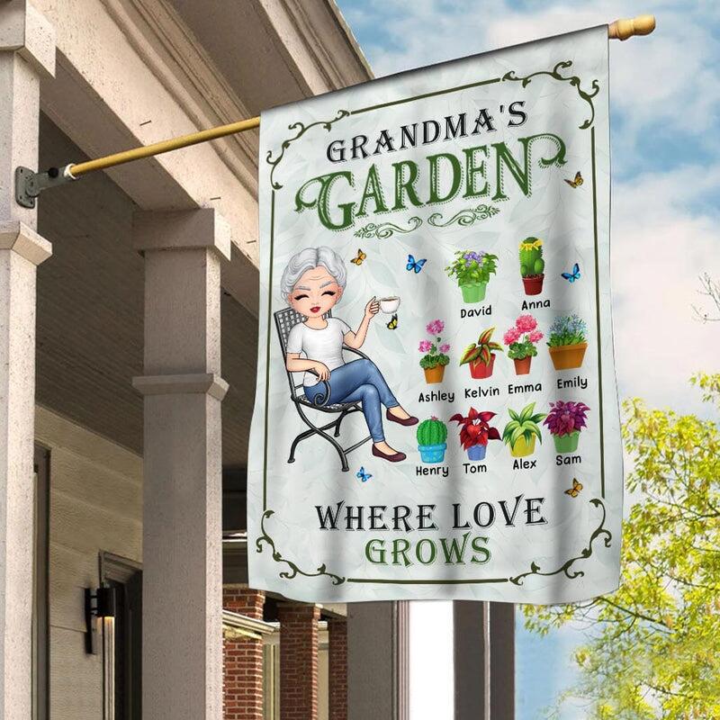 Grandma Mom Garden Where Love Grows Personalized Flag
