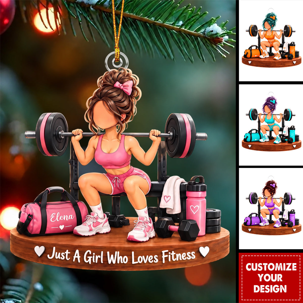 Personalized Gym Girl Christmas Ornament, Weightlifting Gym Keepsake Decor For Her