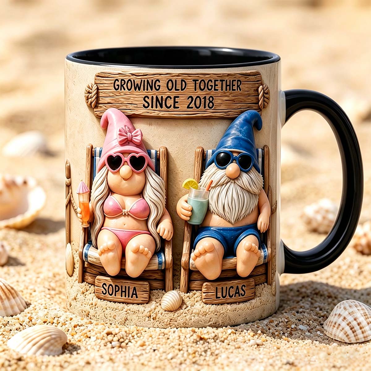 Personalized Couple Beach Mug, Growing Old Together Coffee Mug