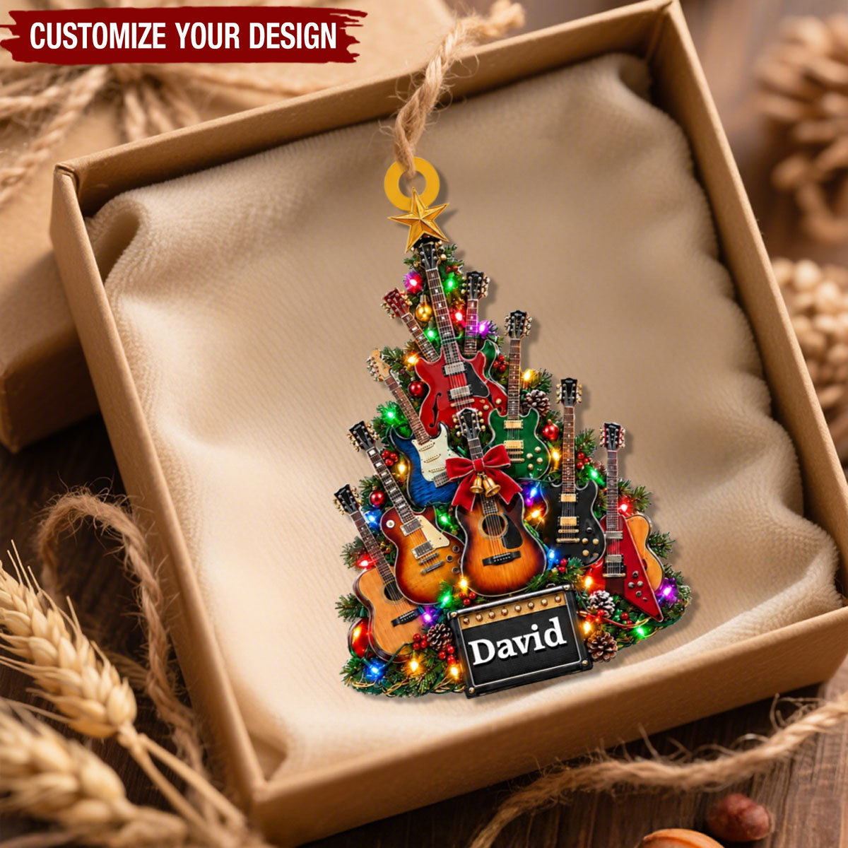 Personalized Guitar Christmas Ornament, Custom Music Keepsake, Guitar Dad Gift