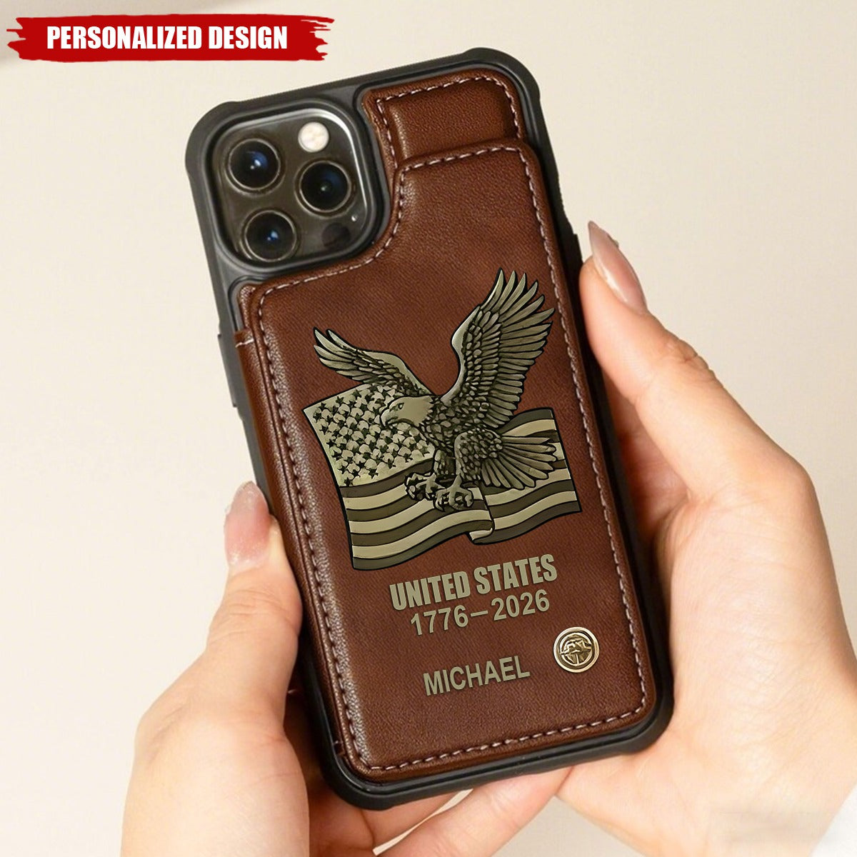 Personalized Leather Wallet Phone Case | US 250th Anniversary Gift | Veteran Gift