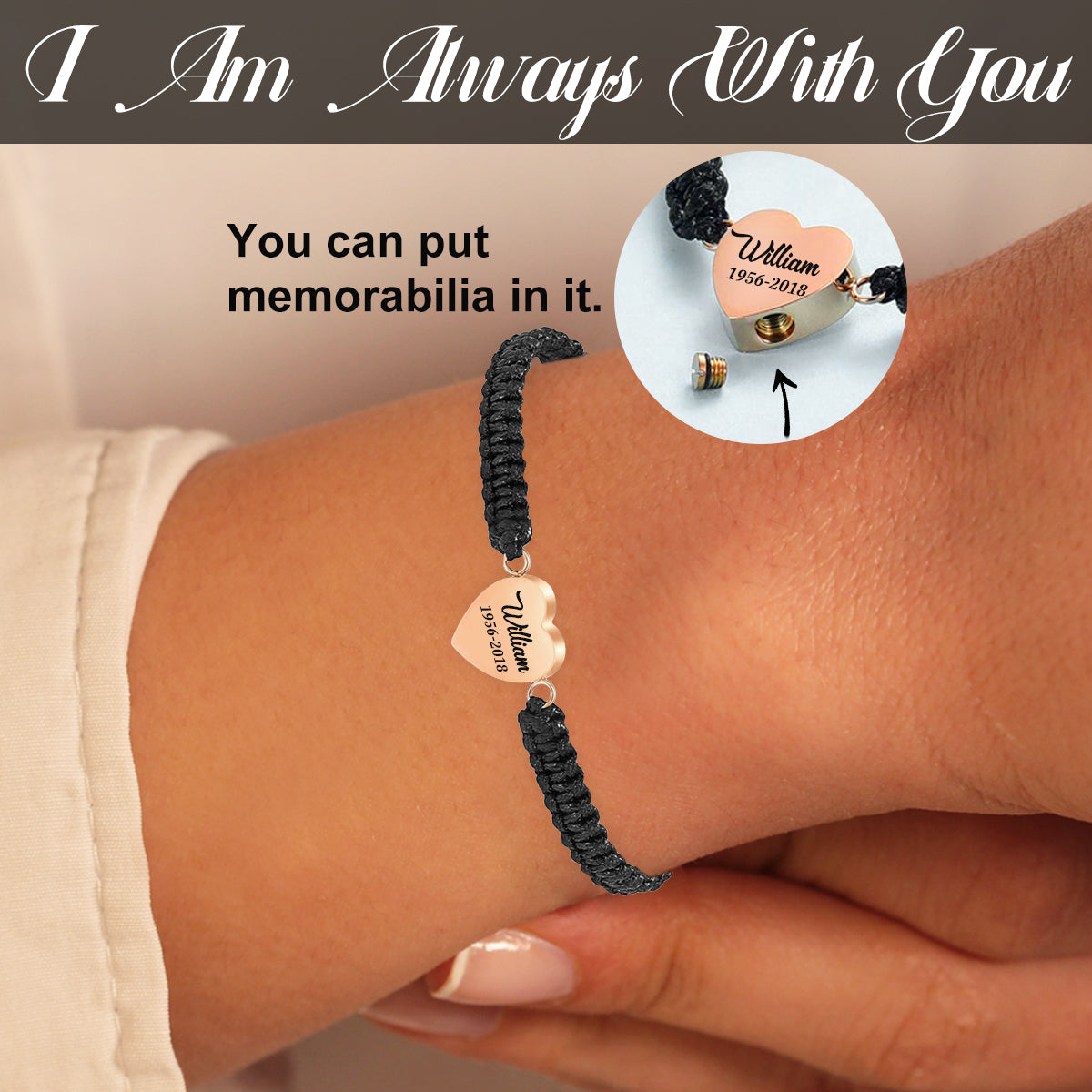 Personalized Memorial Heart Adjustable Bracelet
