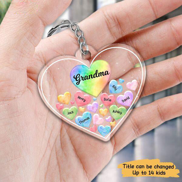Grandma Mom Hearts In Heart Personalized Acrylic Keychain