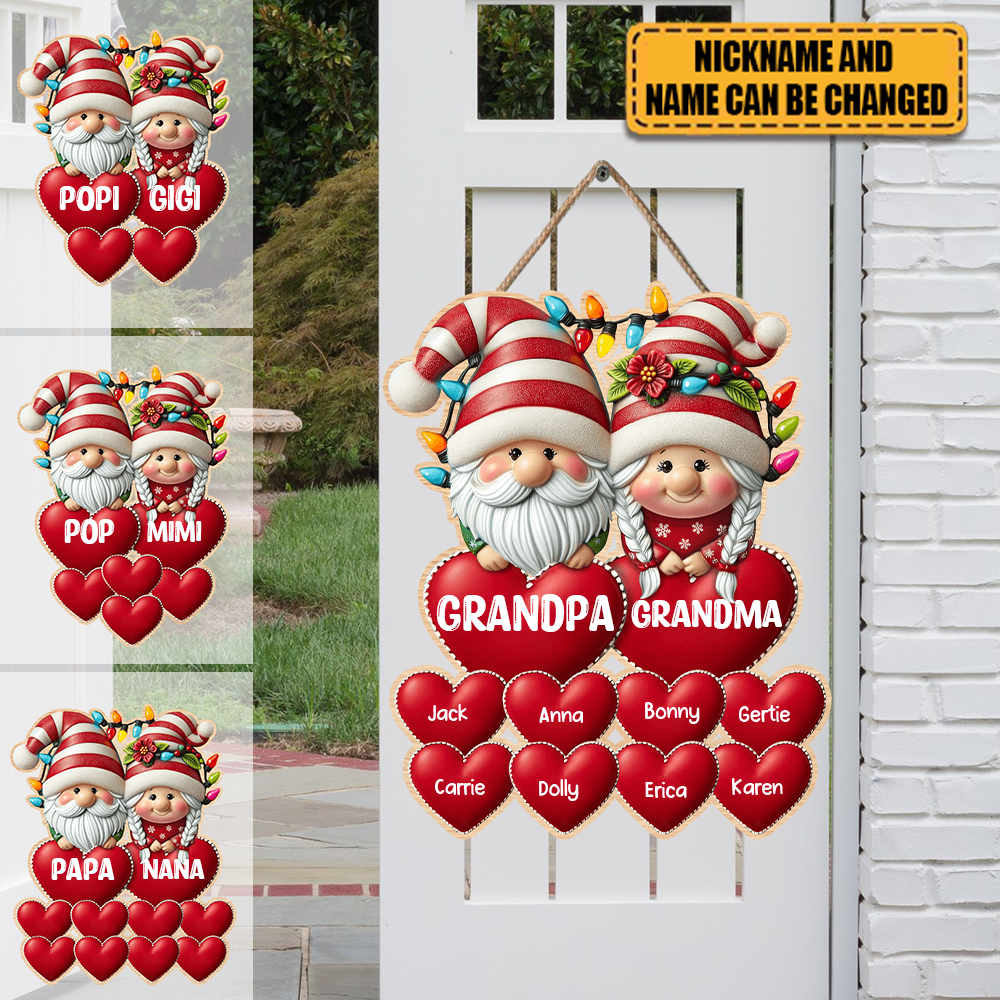 Grandma & Grandpa Mom & Dad With Heart Kids Personalized Shape Wooden Sign