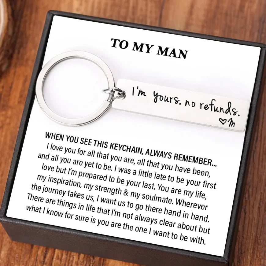 I'm yours no refunds-Funny Couple Keychain Personalized Initial Keychain