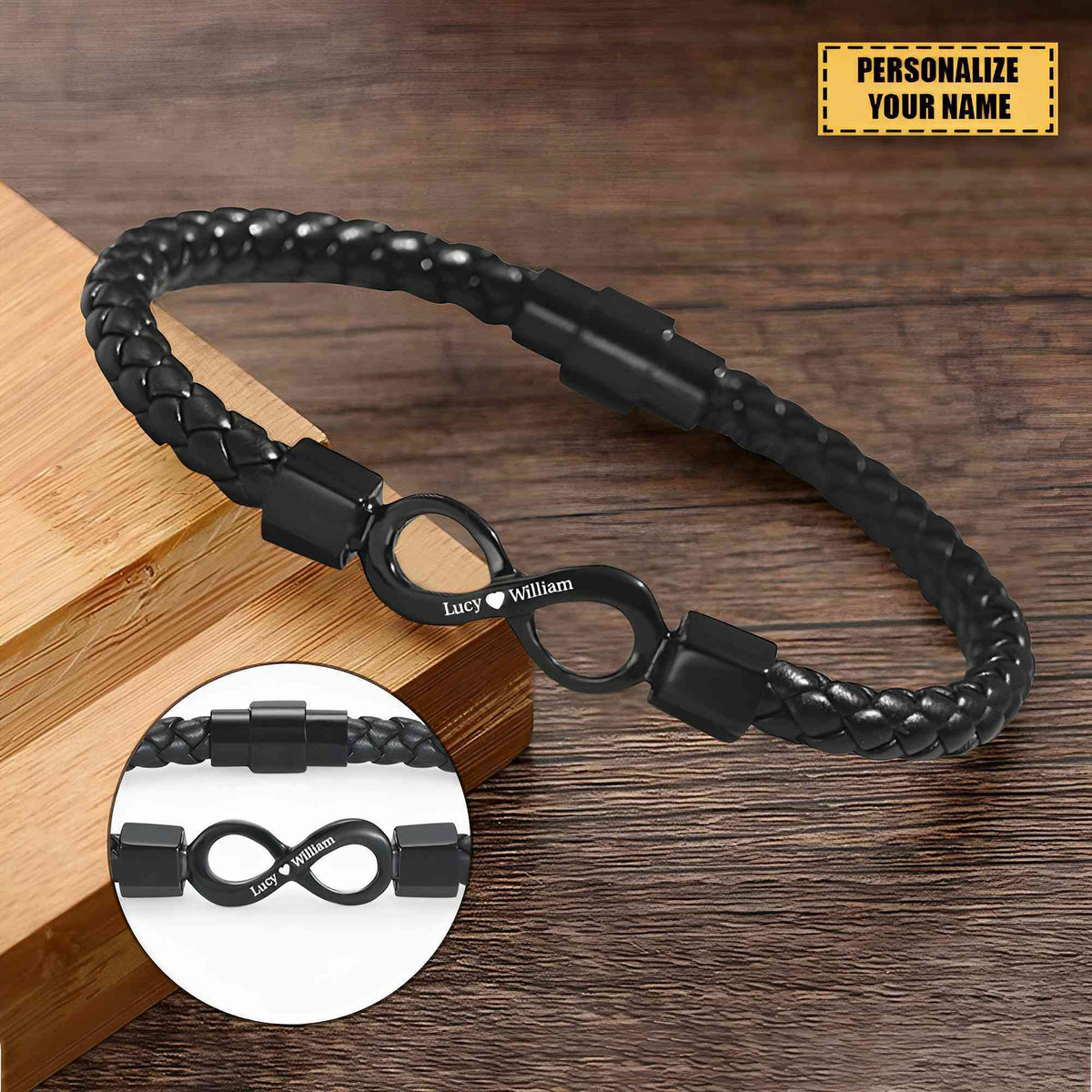 To My Man,Personalized Dual Name Infinity Leather Bracelet