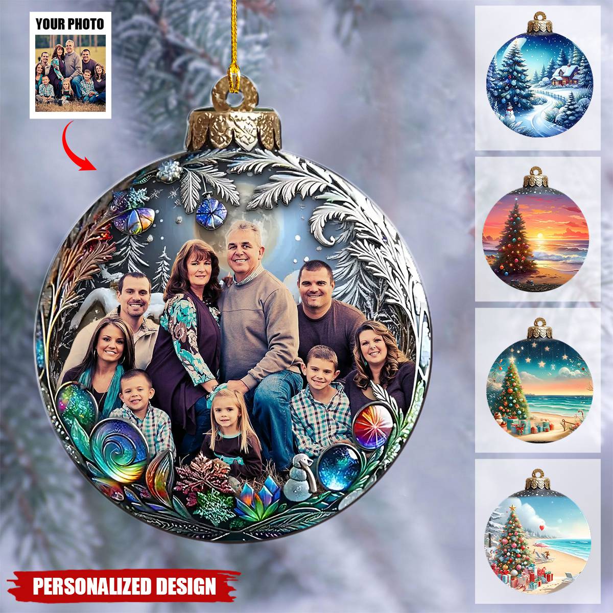Custom Photo Christmas With Family - Family Personalized Custom Ornament