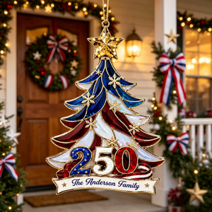 Personalized USA 250th Anniversary Ornament, Custom Family Name Patriotic Christmas Gift
