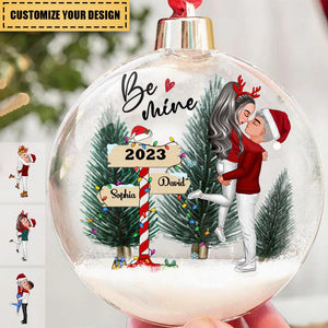 Winter Couple Hugging Kissing In The Snow Personalized Christmas Ball Ornament