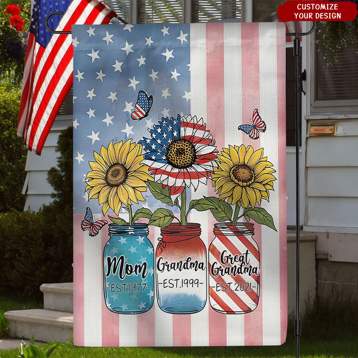 4th July Mom Grandma Great Grandma Personalized Independence Day Garden Flag