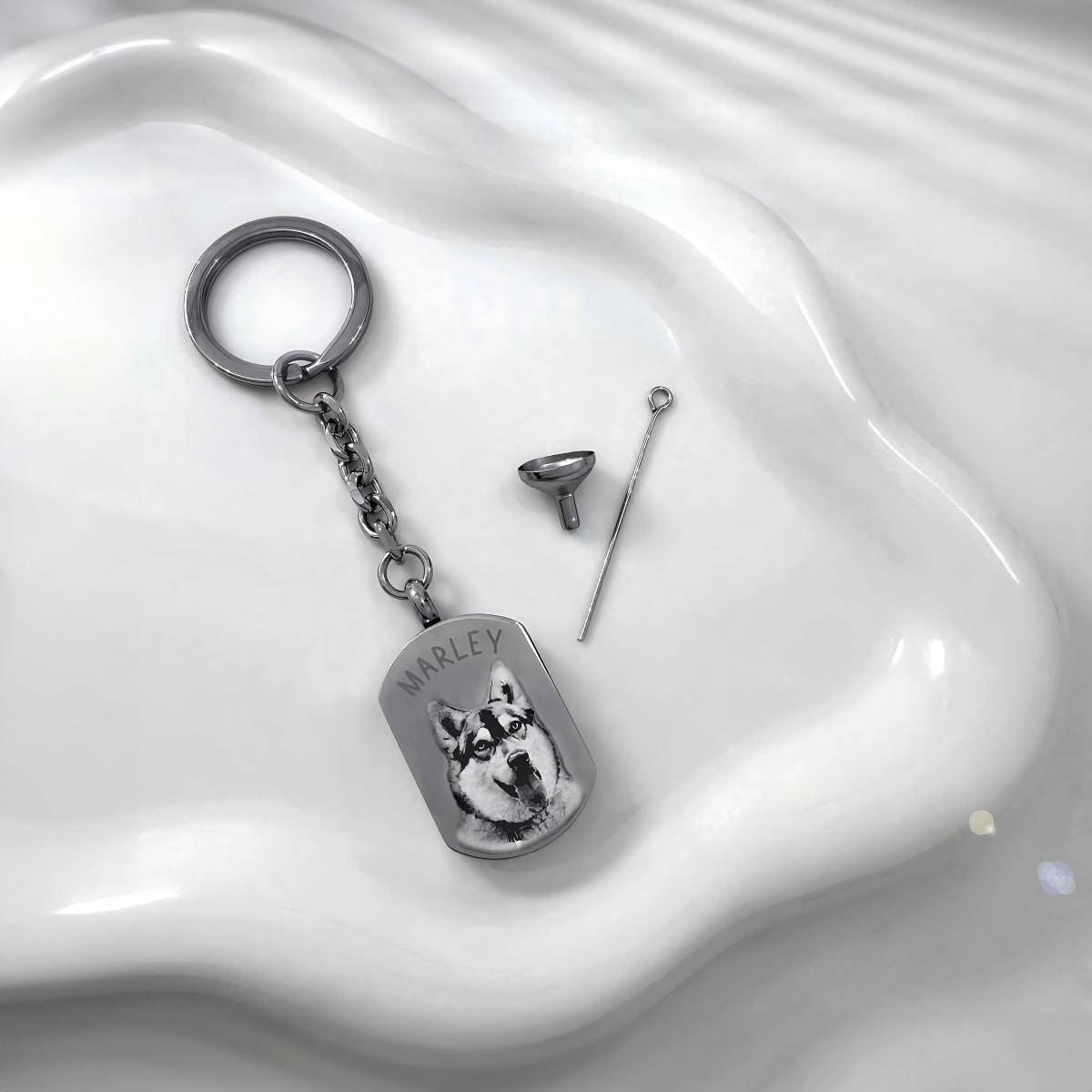 Personalized Photo Engraved Urn Keychain, Pet Keepsake Gift